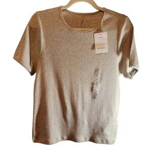 FREE ASSEMBLY SIZE 2XL CREW NECK RIBBED TSHIRT TAN WHITE SHORT SLEEVE  NWT